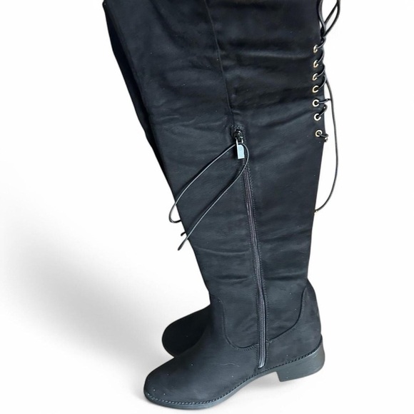 Top Moda Black Over-the-Knee Boots - Size 8, Suede-Like, Lace-Up Detail, New - Picture 5 of 8